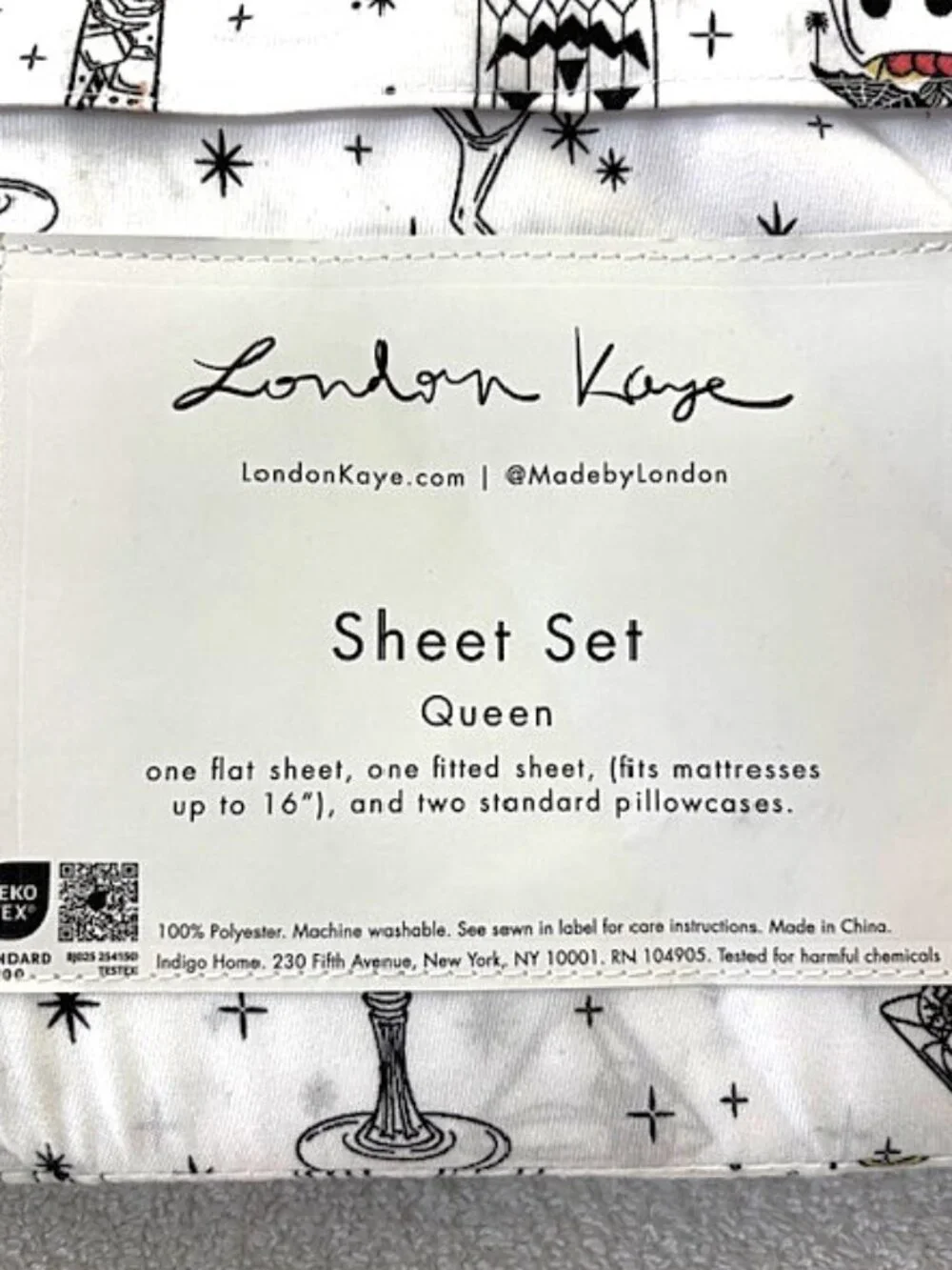 London Kaye Halloween Themed Queen Sheet Set NWT